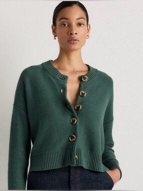 Quince Organic Cotton Button Front Cropped Cardigan Size Small